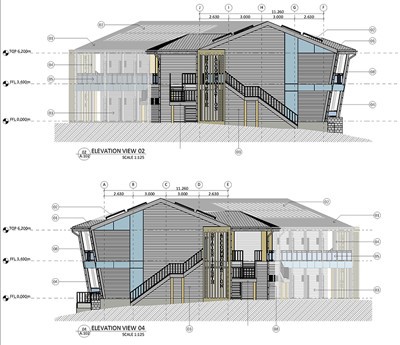 -ブラジル顧客向けの 2 階建てプレハブ ホテルの構造設計と材料リスト